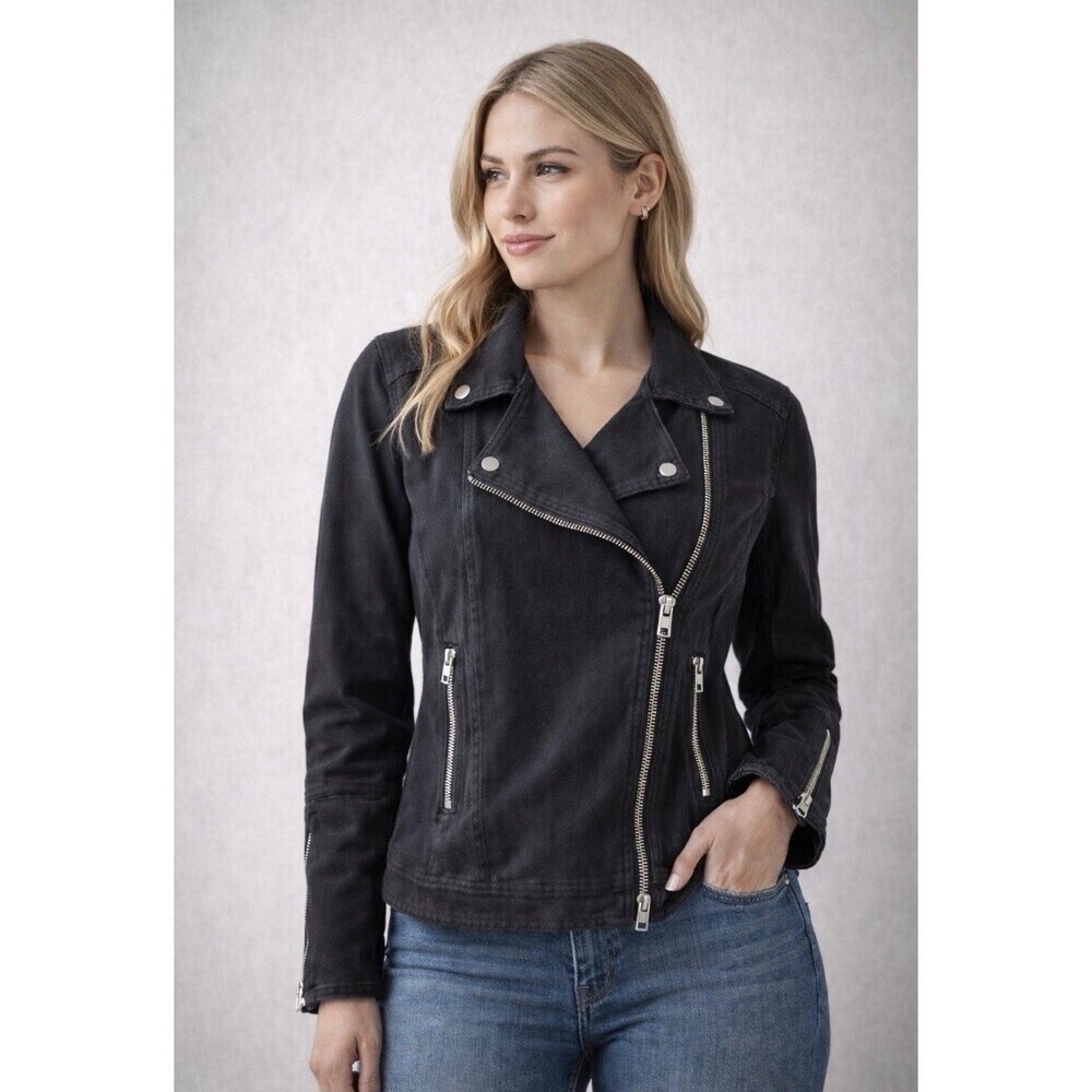 Liverpool Moto Jacket Women XL Biker Zip Cotton Blend Soft Fitted Black Rinse